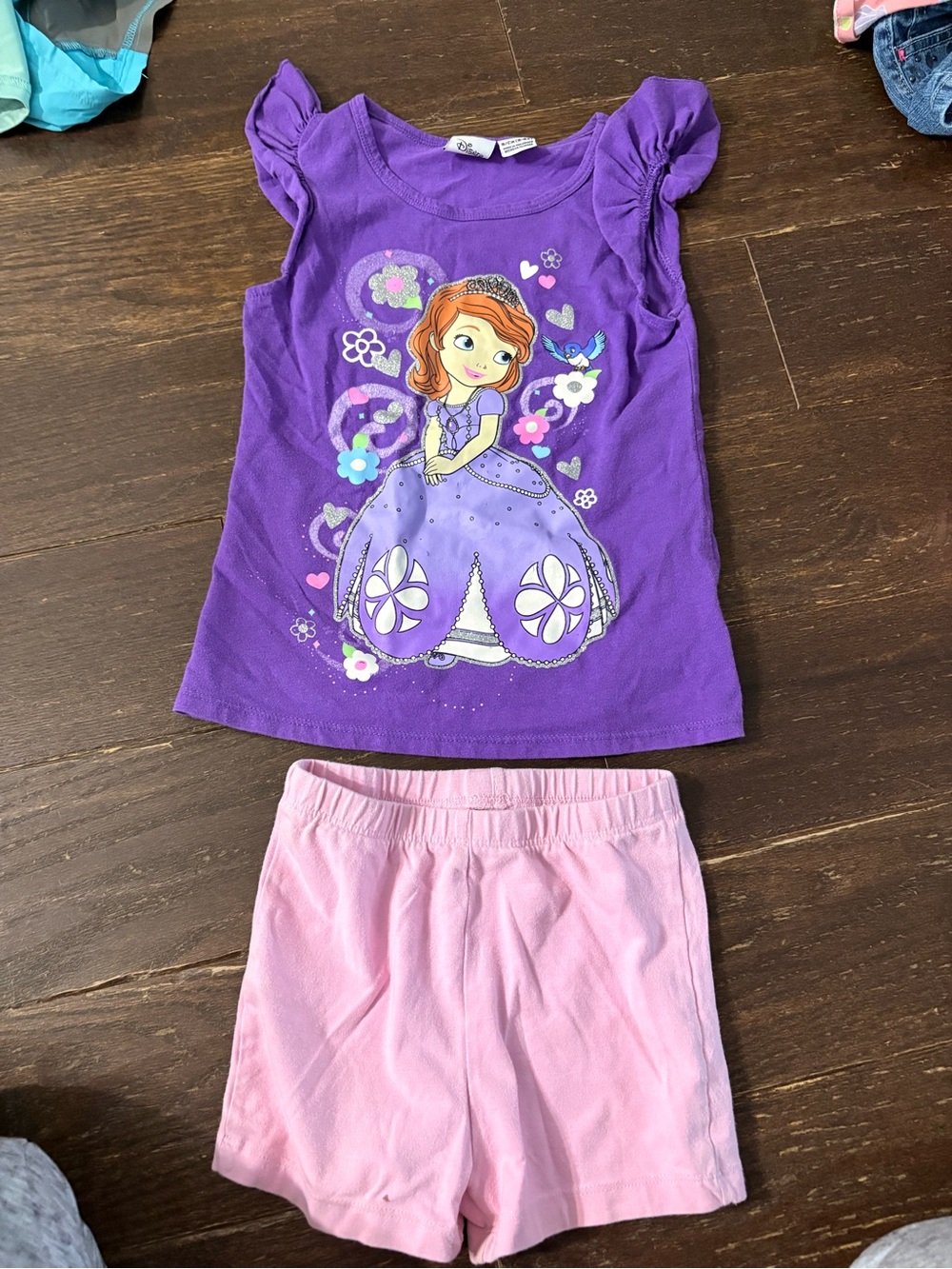 Girls Purple Princess Graphic Top with Pink Shorts